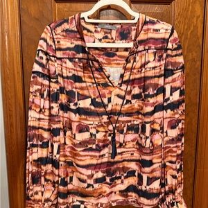 Tart Pink Multi Printed V-Neck Tassel Tunic